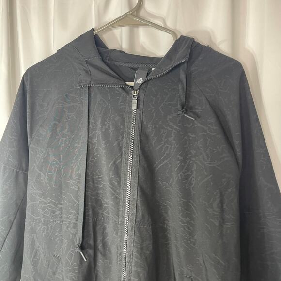 Adidas women's medium jacket light weight black zip front hooded gray pattern - Picture 3 of 16